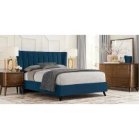Devon Loft Walnut 7 Pc Bedroom with Nanton Park Blue King Upholstered Bed