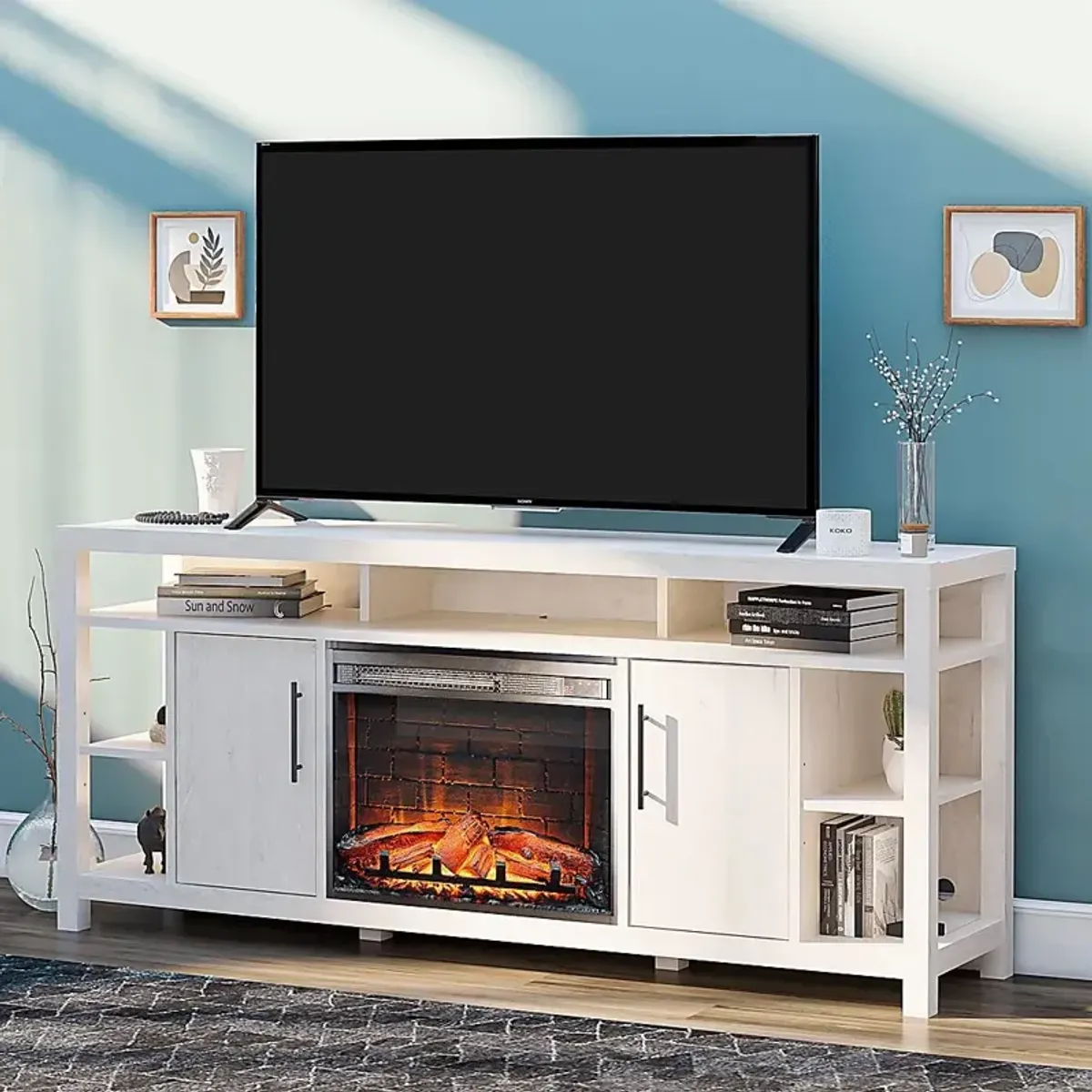 Turrell Ivory 68 in. Console with Electric Fireplace