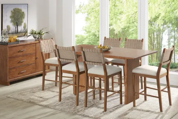 Surrey Ellis Brown 7 Pc Counter Height Dining Room with Strap Back Stools