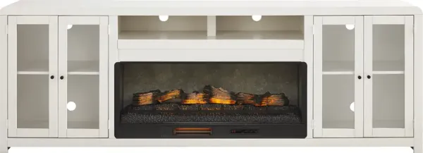 Montavilla White 96 in. Console with Electric Log Fireplace