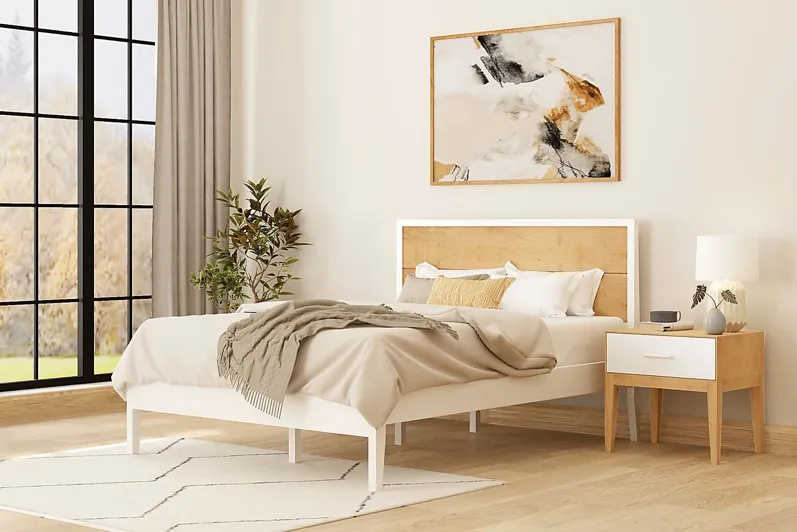 Learitt White Natural Queen Platform Bed