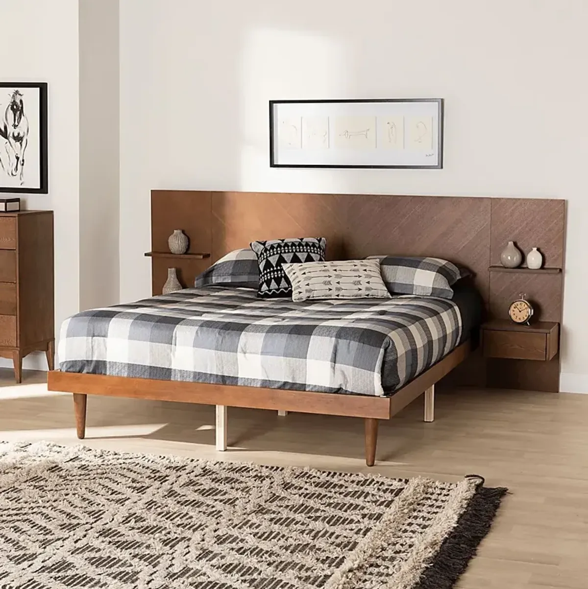 Mimbrera Walnut Queen Bed with Nightstands