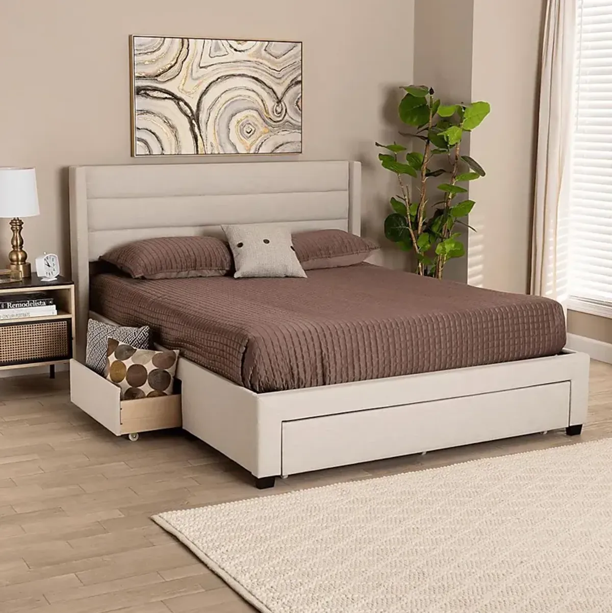 Linnaean Beige Queen Bed