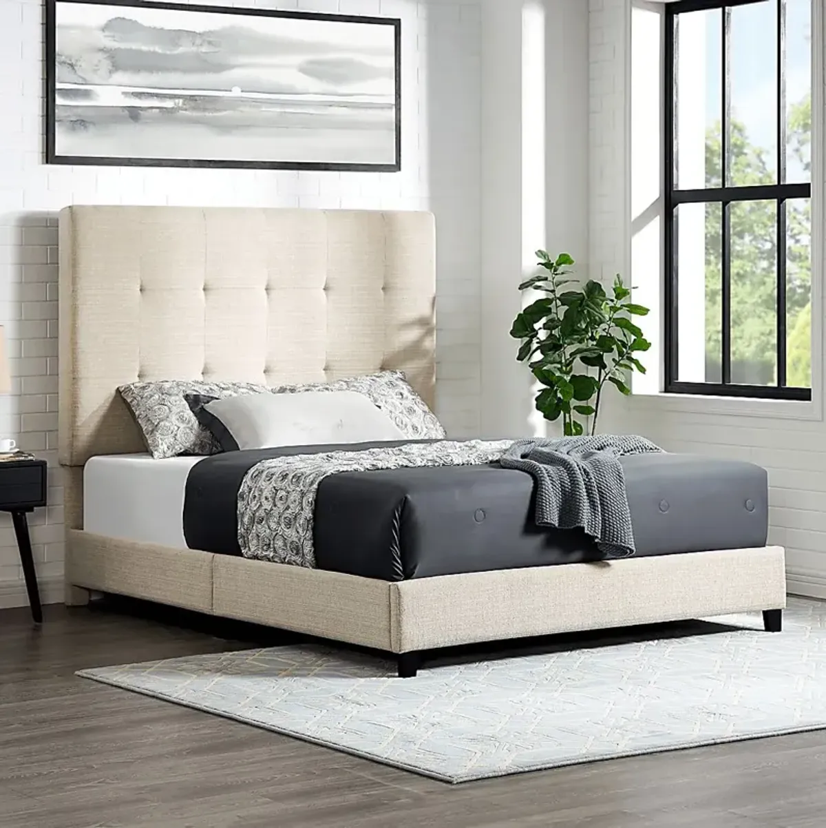 Valria Beige Queen Upholstered Bed