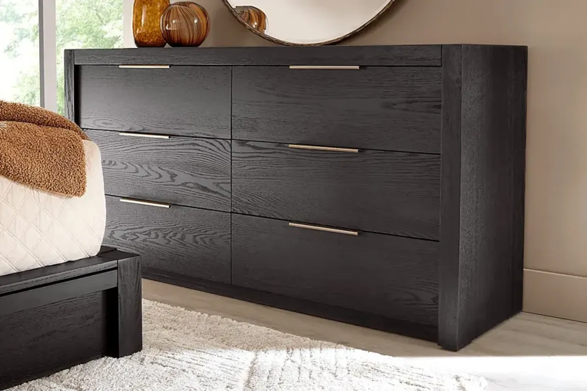 Easton Park Black 5 Pc Queen Upholstered Bedroom with York Mills Gray Upholstered Bed