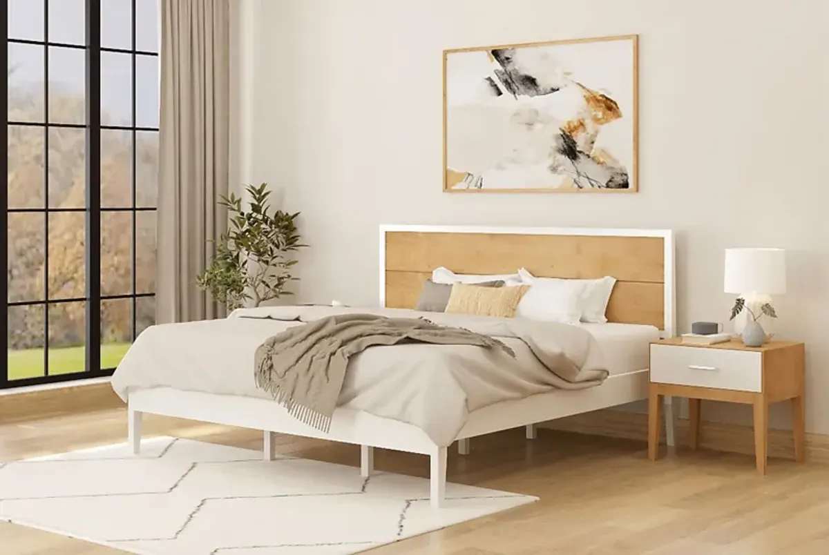 Learitt White Natural King Platform Bed