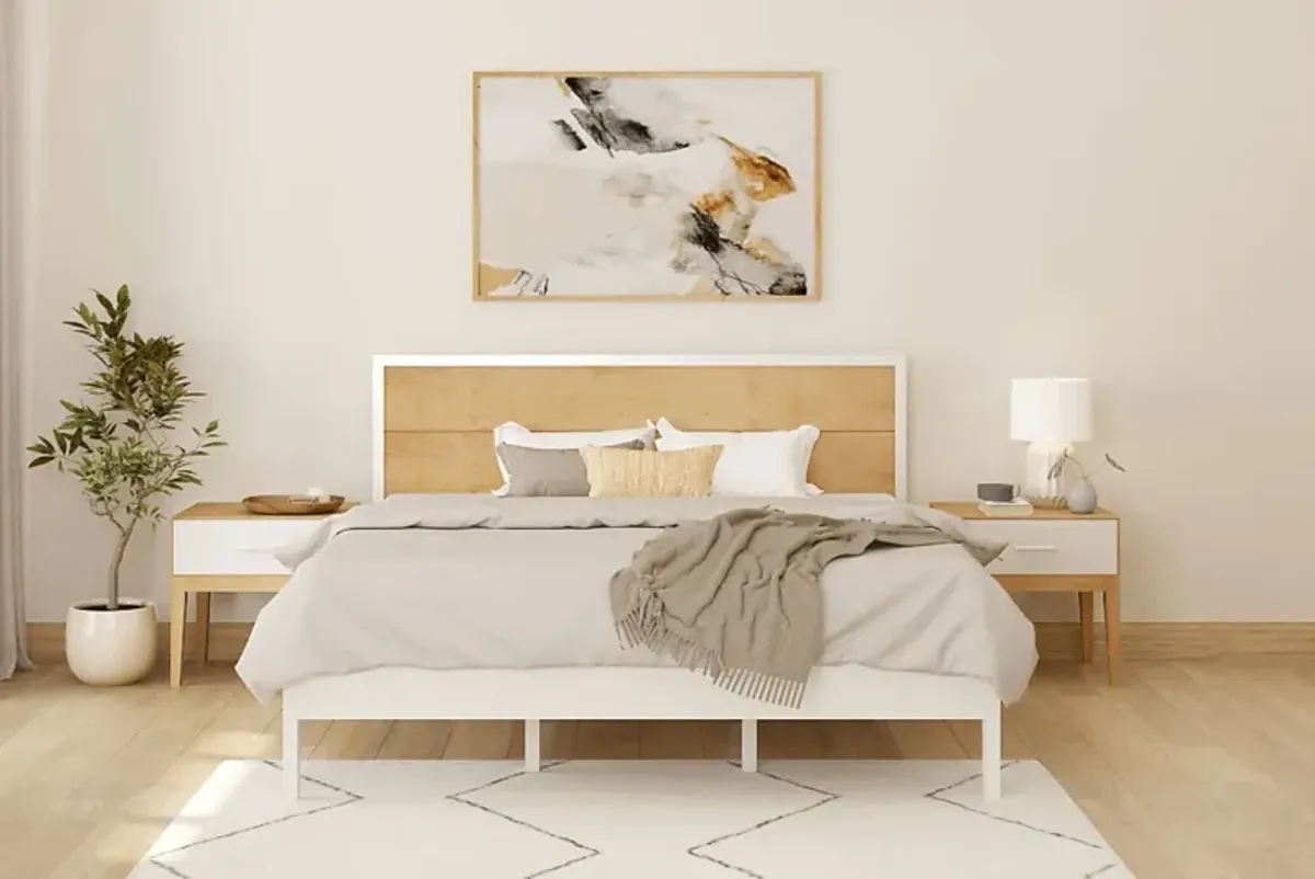 Learitt White Natural King Platform Bed