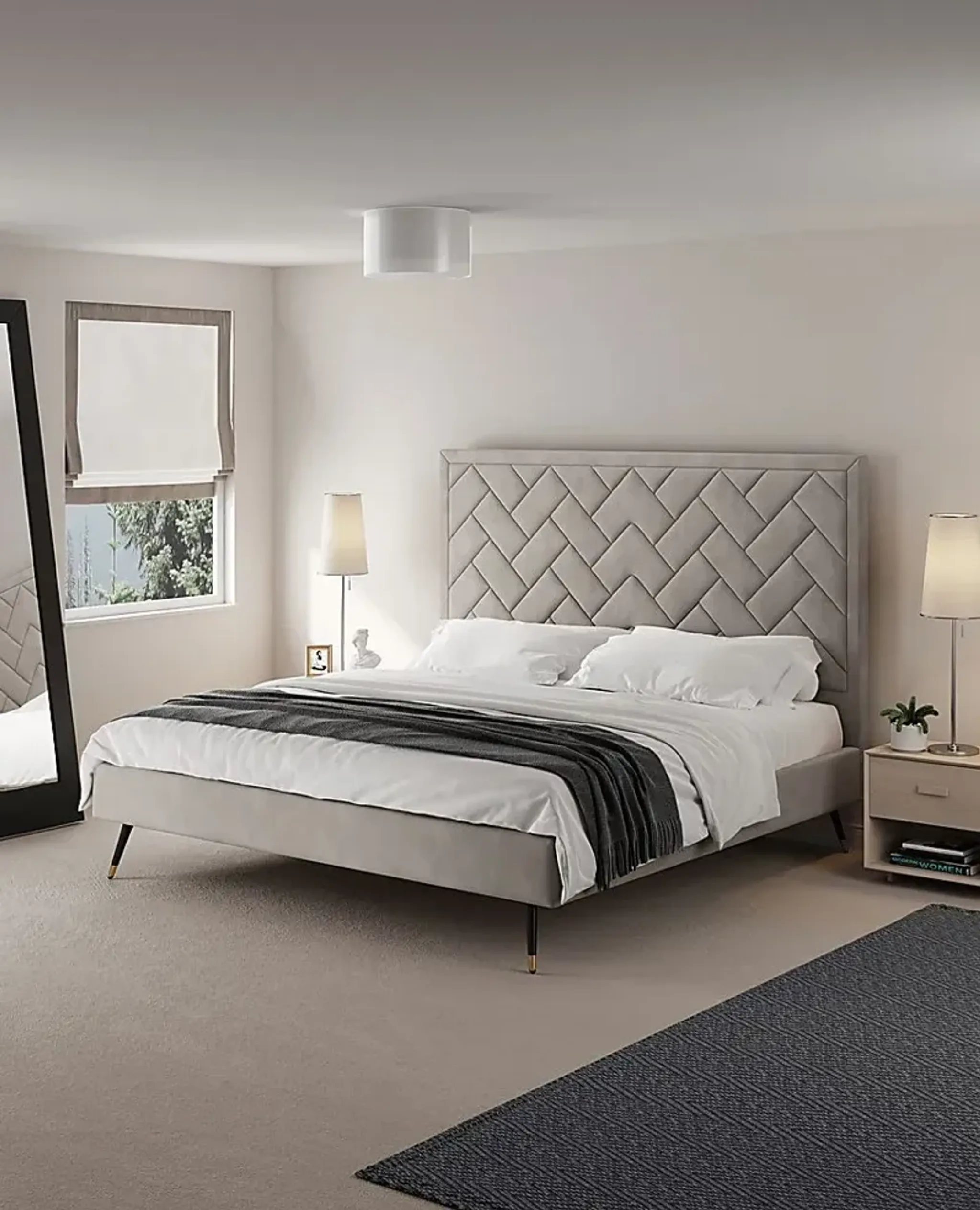 Bevra Light Gray King Bed | Furniture.com