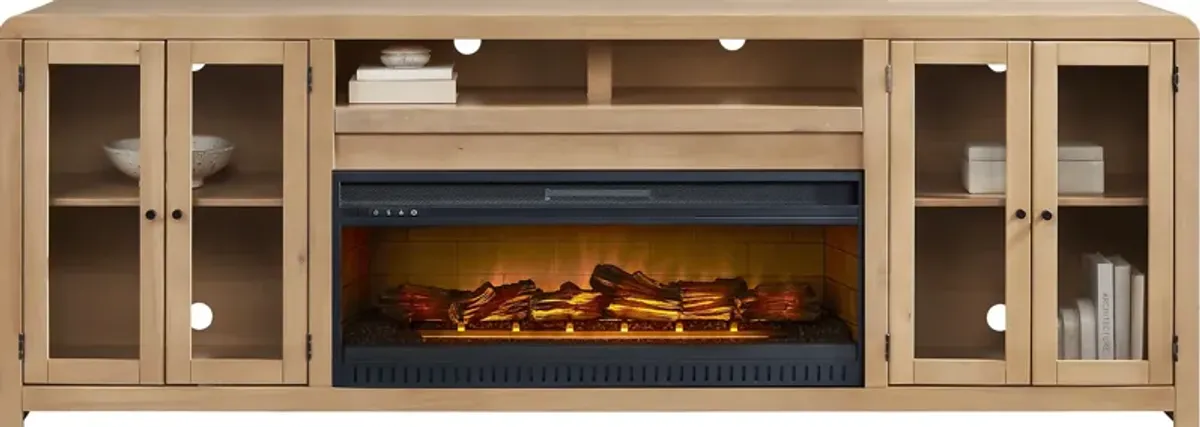 Montavilla Taffy 96 in. Console with Electric Log Fireplace