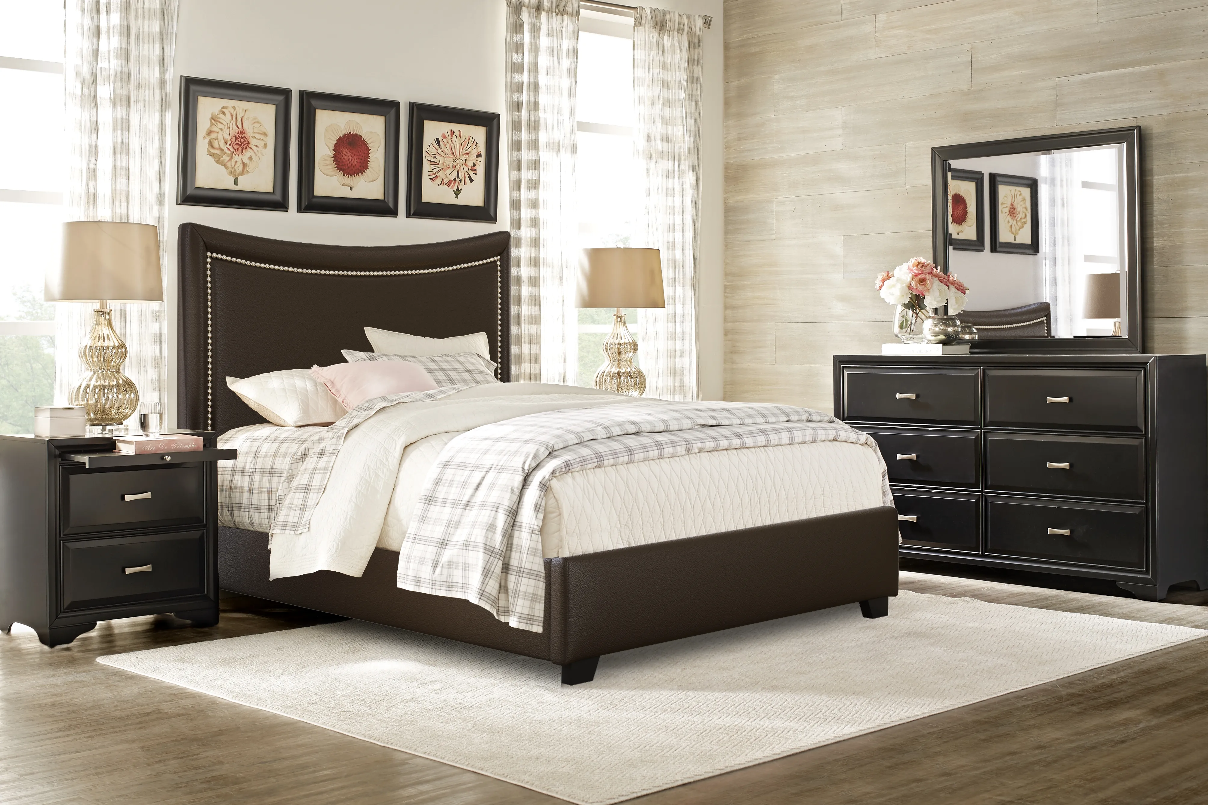 Belcourt Black 5 Pc Bedroom with Genoa Brown King Upholstered Bed