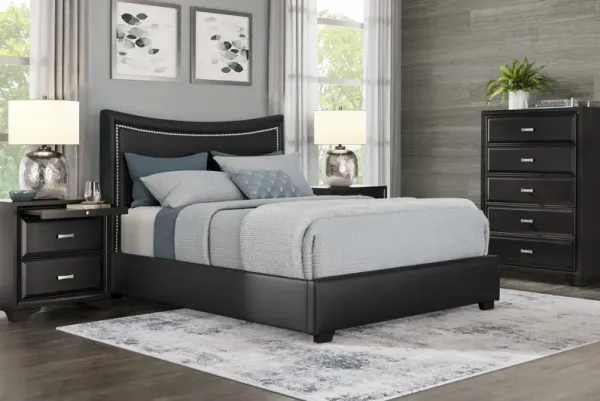 Belcourt Black 5 Pc Bedroom With Genoa Black Queen Upholstered Bed