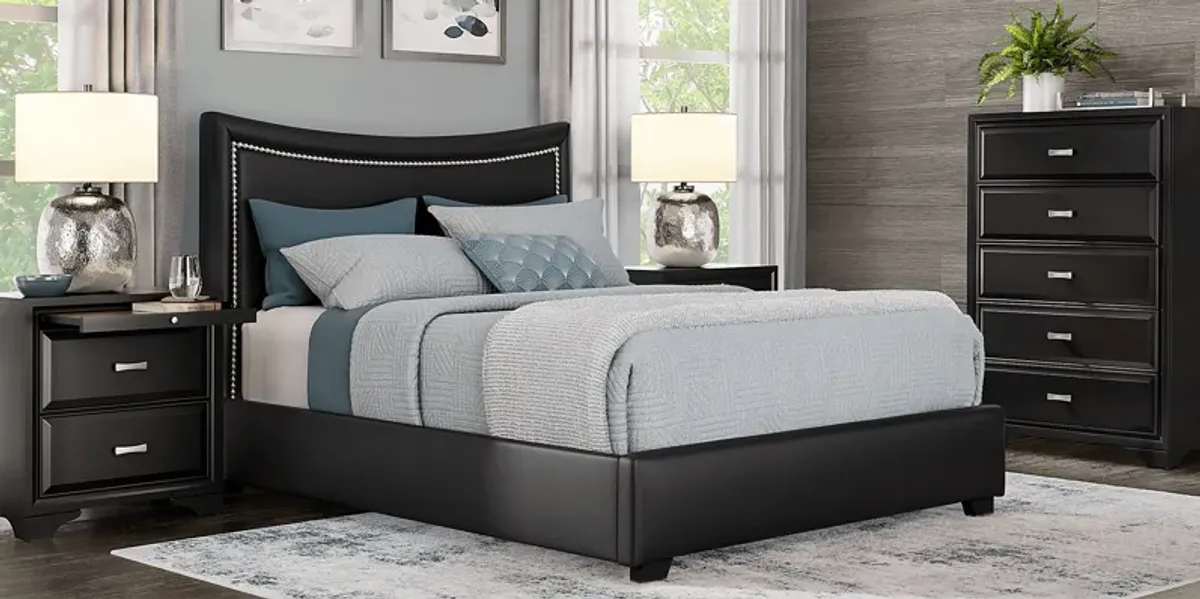 Belcourt Black 5 Pc Bedroom With Genoa Black Queen Upholstered Bed