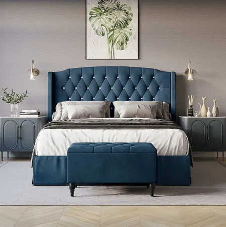 Malachi Blue King Bed with Storage