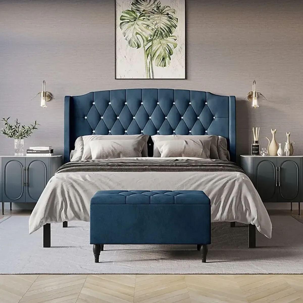 Malachi Blue King Bed with Storage