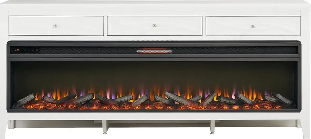 Abbie II White 77 in. Console with Electric Log Fireplace