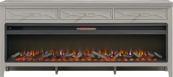 Abbie II Gray 77 in. Console with Electric Log Fireplace