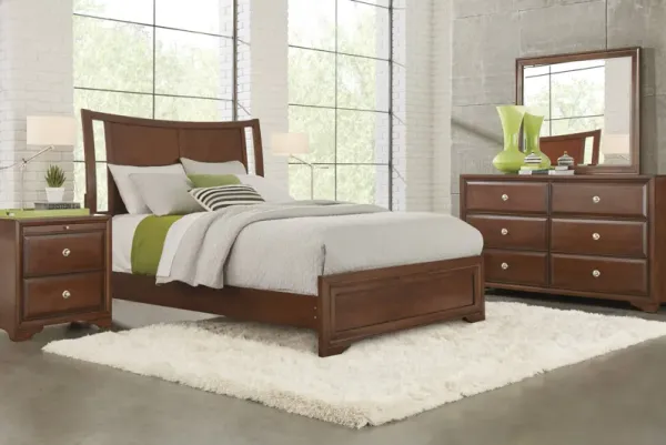 Belcourt Brown Cherry 5 Pc Sleigh Panel Queen Bedroom