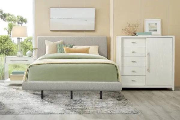 Aruba White 5 Pc Bedroom with Gray King Upholstered Bed