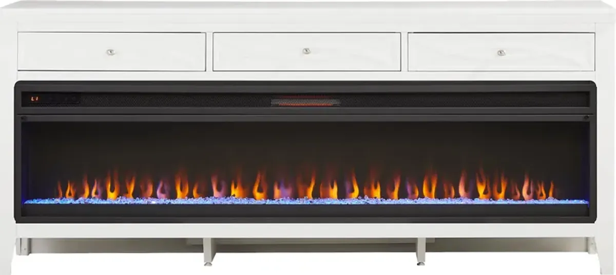 Abbie II White 77 in. Console with Electric Fireplace