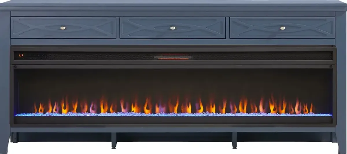 Abbie II Blue 77 in. Console with Electric Fireplace
