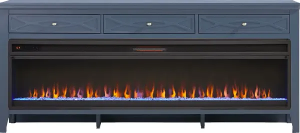 Abbie II Blue 77 in. Console with Electric Fireplace