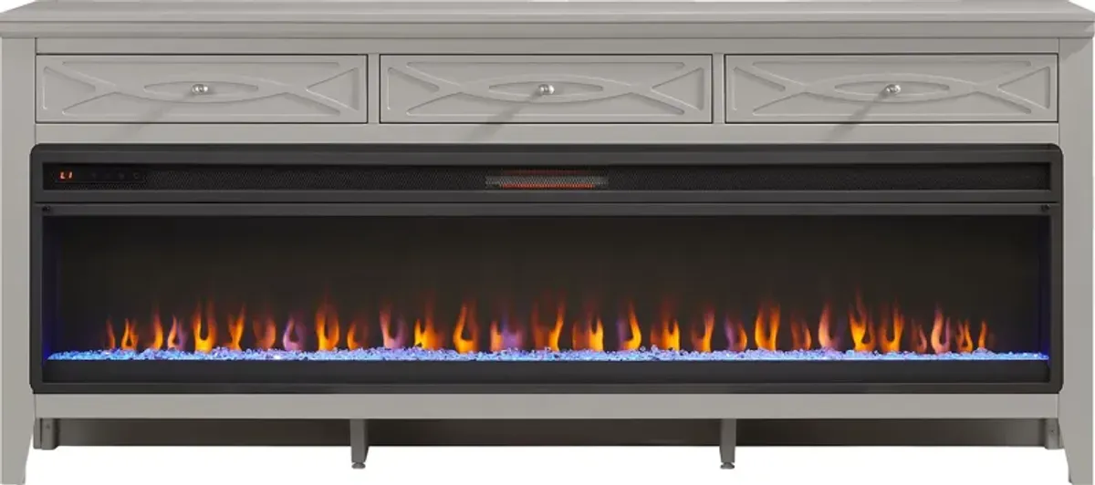 Abbie II Gray 77 in. Console with Electric Fireplace