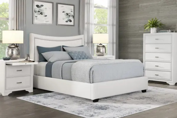 Belcourt White 5 Pc Bedroom With Genoa Ivory Queen Upholstered Bed