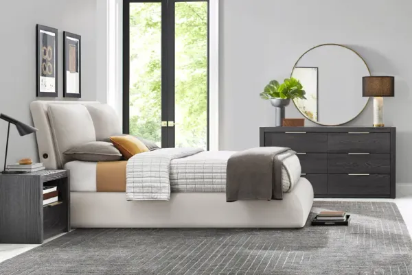 Easton Park Black 5 Pc Bedroom with York Mills White Upholstered King Bed