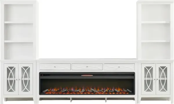 Abbie II White 3 Pc Wall Unit with 77 in. Console and Electric Log Fireplace