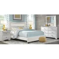 Belcourt White 5 Pc Bedroom with Genoa Ivory Queen Upholstered Bed