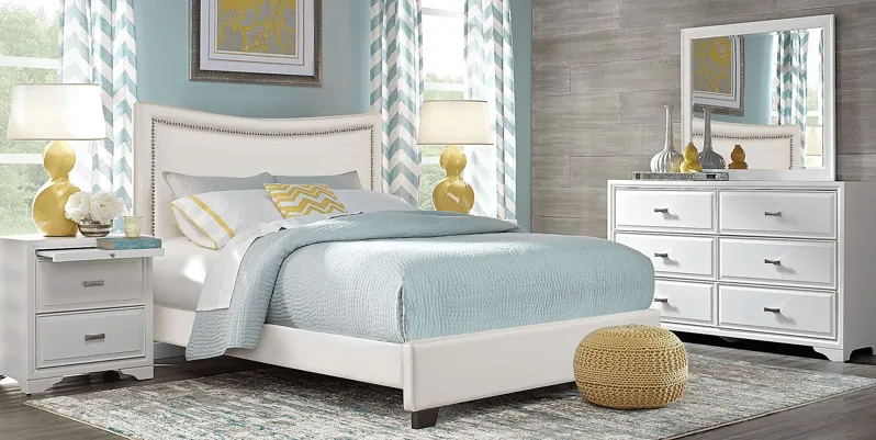 Belcourt White 5 Pc Bedroom with Genoa Ivory Queen Upholstered Bed
