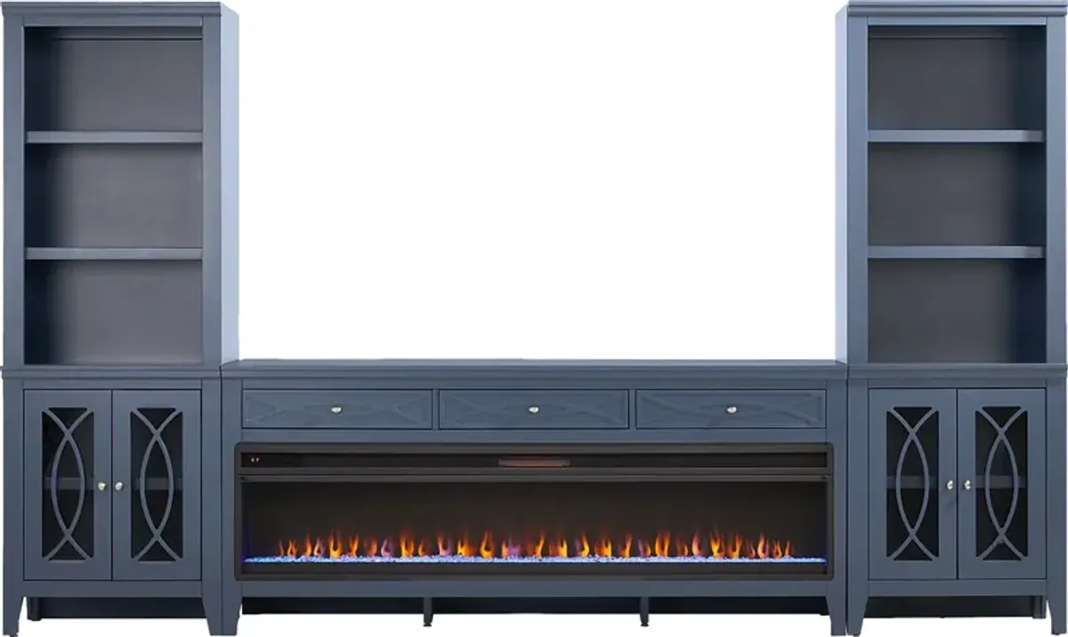 Abbie II Blue 3 Pc Wall Unit with 77 in. Console and Electric Fireplace