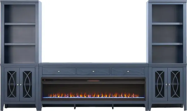 Abbie II Blue 3 Pc Wall Unit with 77 in. Console and Electric Fireplace