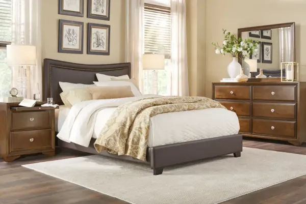 Belcourt Brown Cherry 7 Pc Bedroom with Genoa Brown King Upholstered Bed