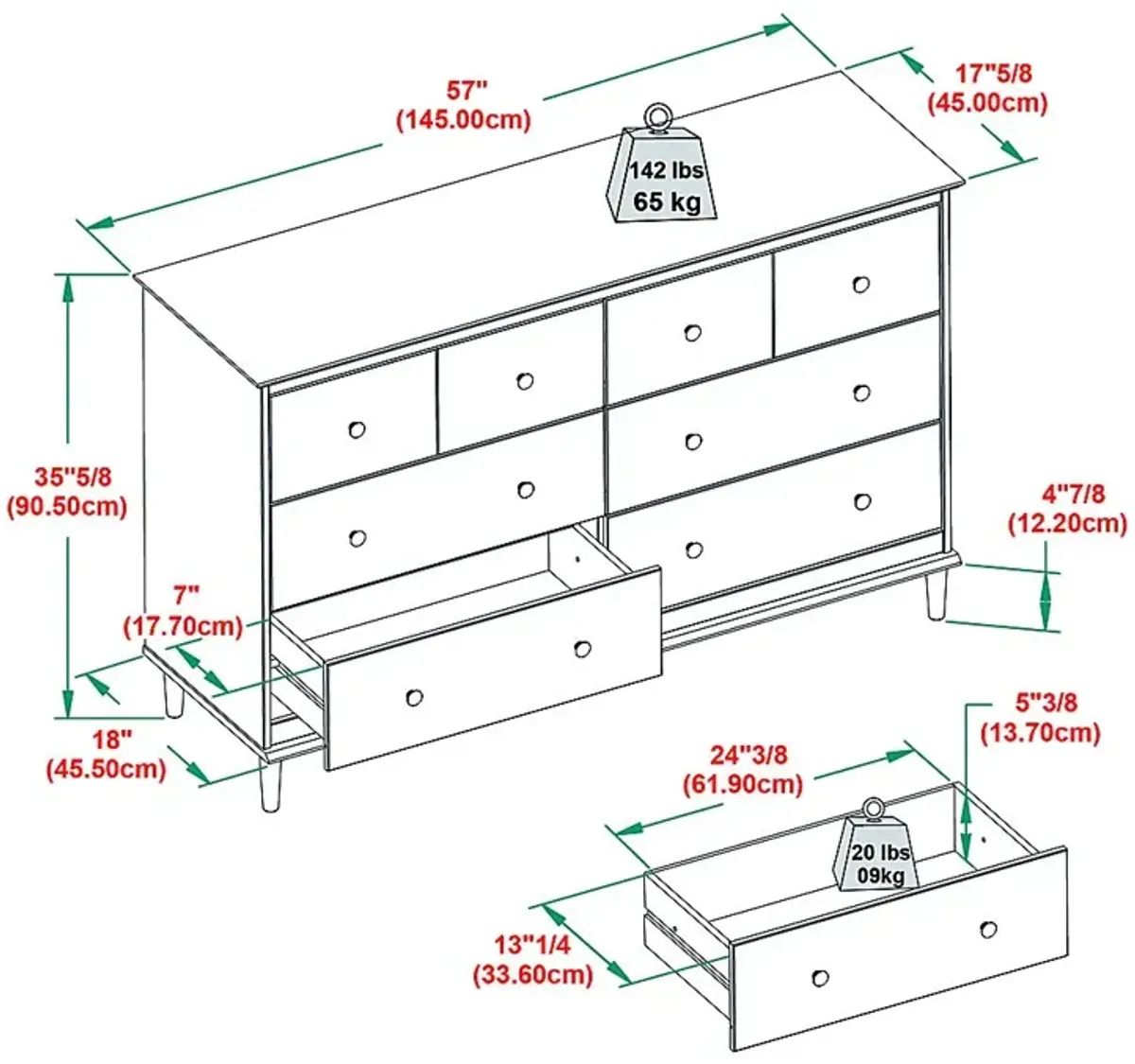 Murrell White 6 Drawer Dresser