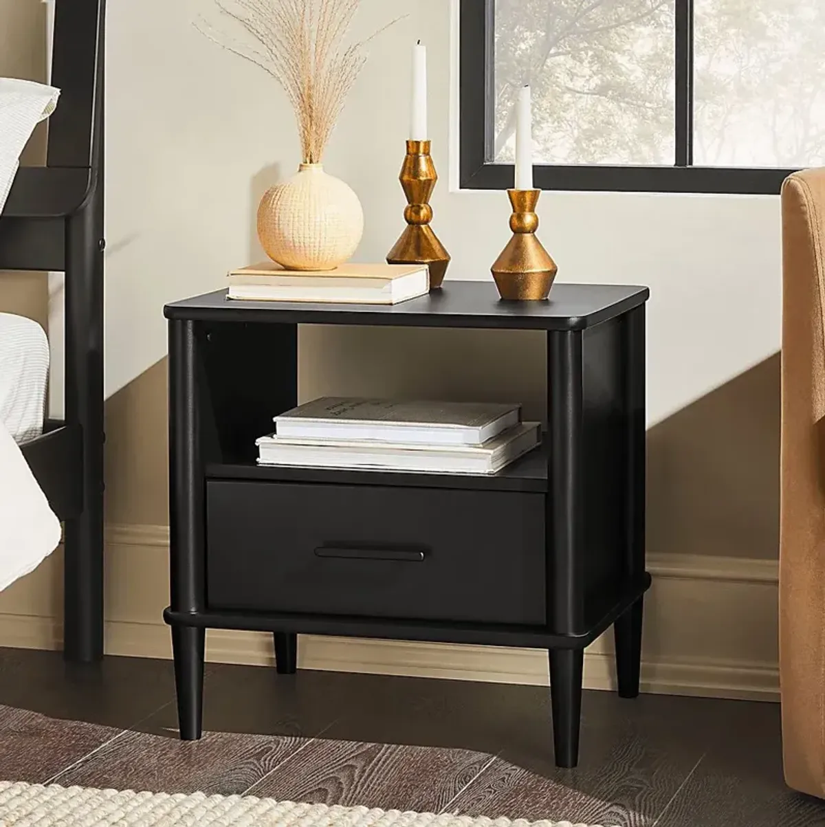 Manorhaven Black Nightstand