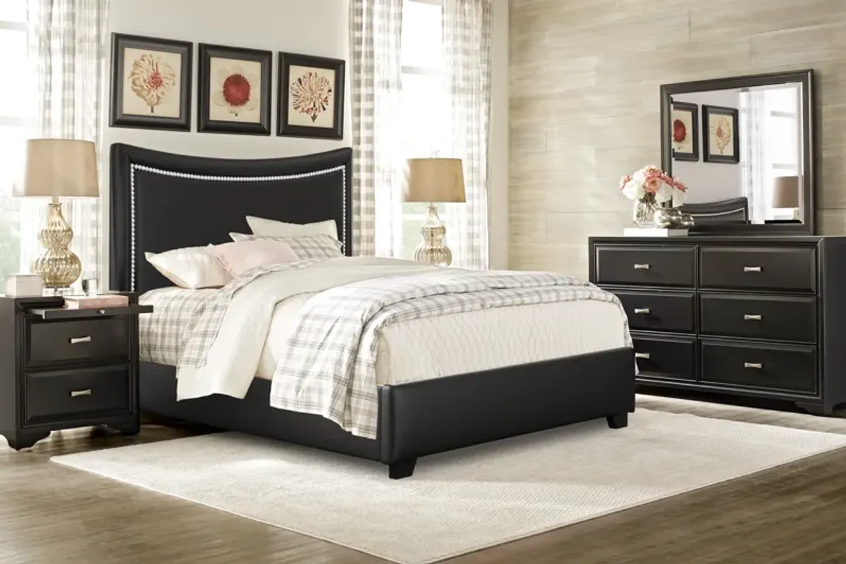 Belcourt Black 7 Pc Bedroom with Genoa Black King Upholstered Bed