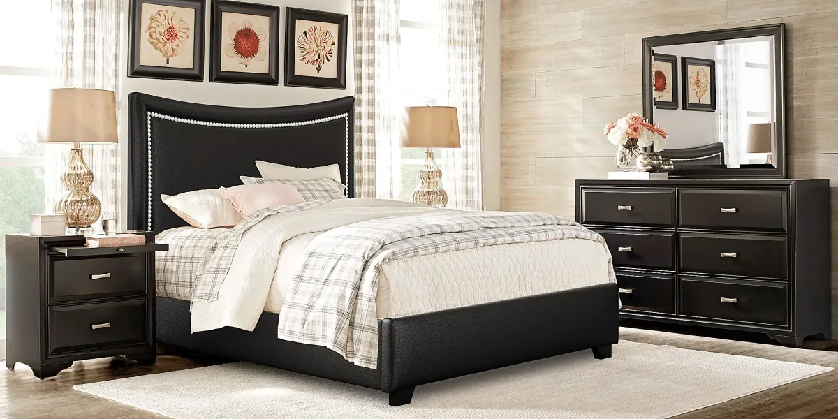 Belcourt Black 7 Pc Bedroom with Genoa Black King Upholstered Bed