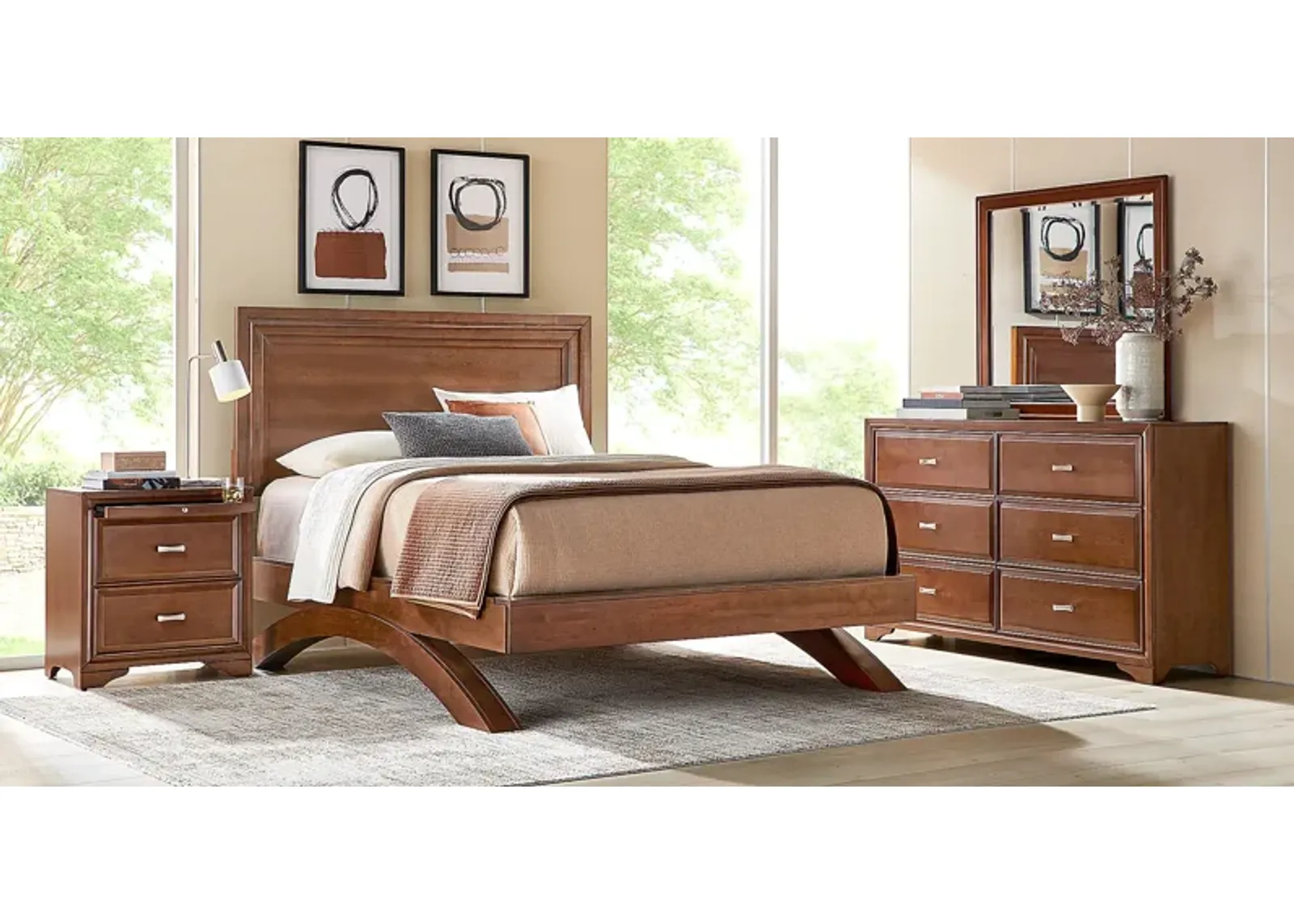 Belcourt Brown Cherry 5 Pc King Panel Arch Bedroom