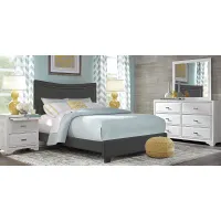Belcourt White 7 Pc Bedroom with Genoa Gray Queen Upholstered Bed
