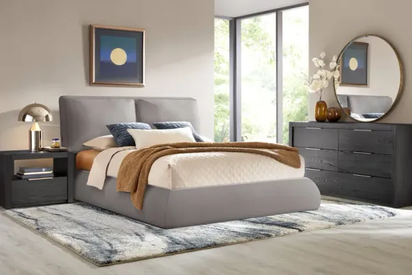 Easton Park Black 7 Pc King Upholstered Bedroom with York Mills Gray Upholstered Bed