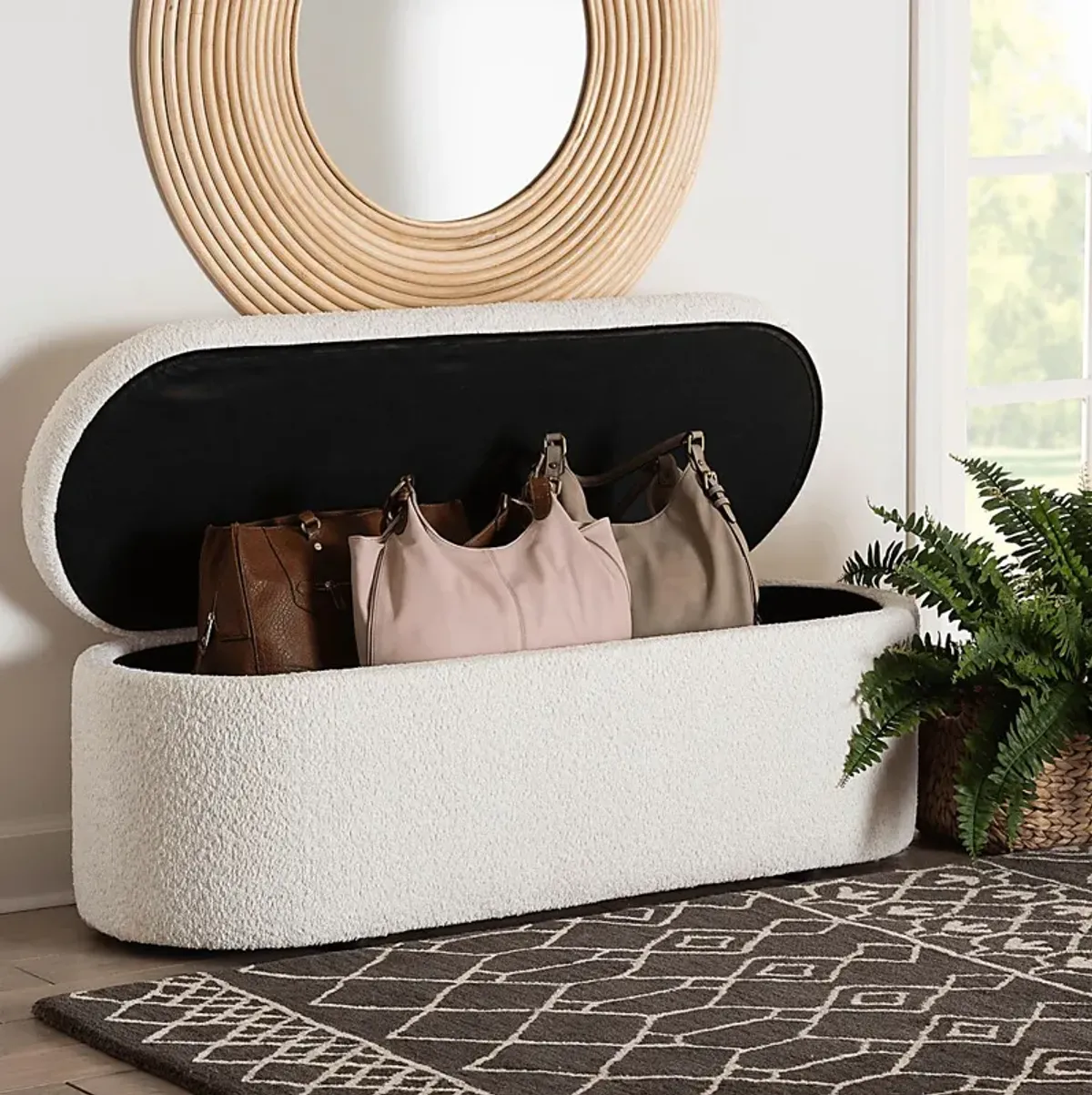 Alagna White Storage Bench