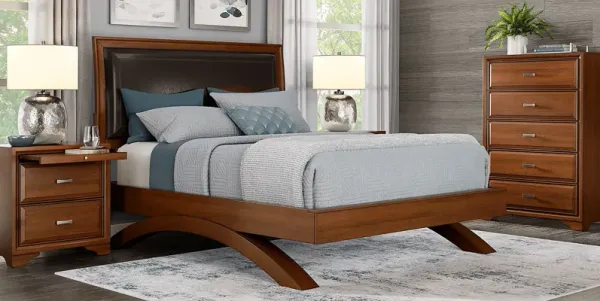 Small Spaces Belcourt Cherry 5Pc Queen Upholstered Sleigh Arch Bedroom