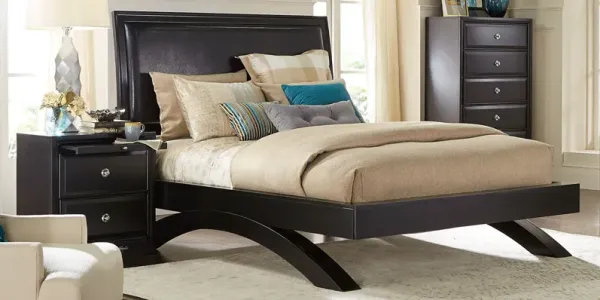 Small Spaces Belcourt Black 5 Pc Queen Upholstered Sleigh Arch Bedroom