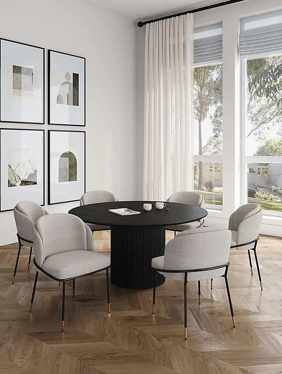 Bermuda Black and Beige 7 Pc Dining Table Set