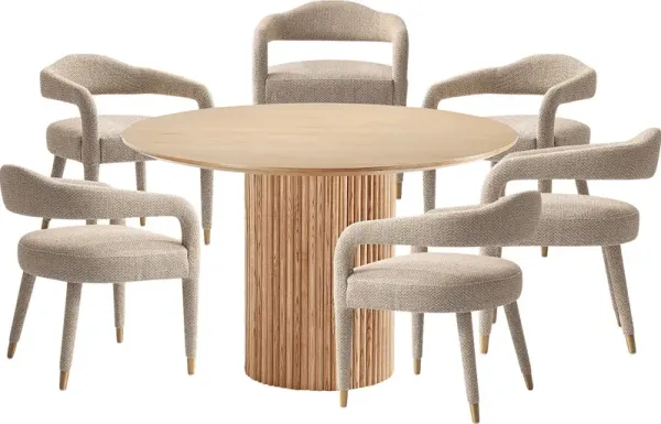 Barbette Natural and Gold 7 Pc Dining Table Set