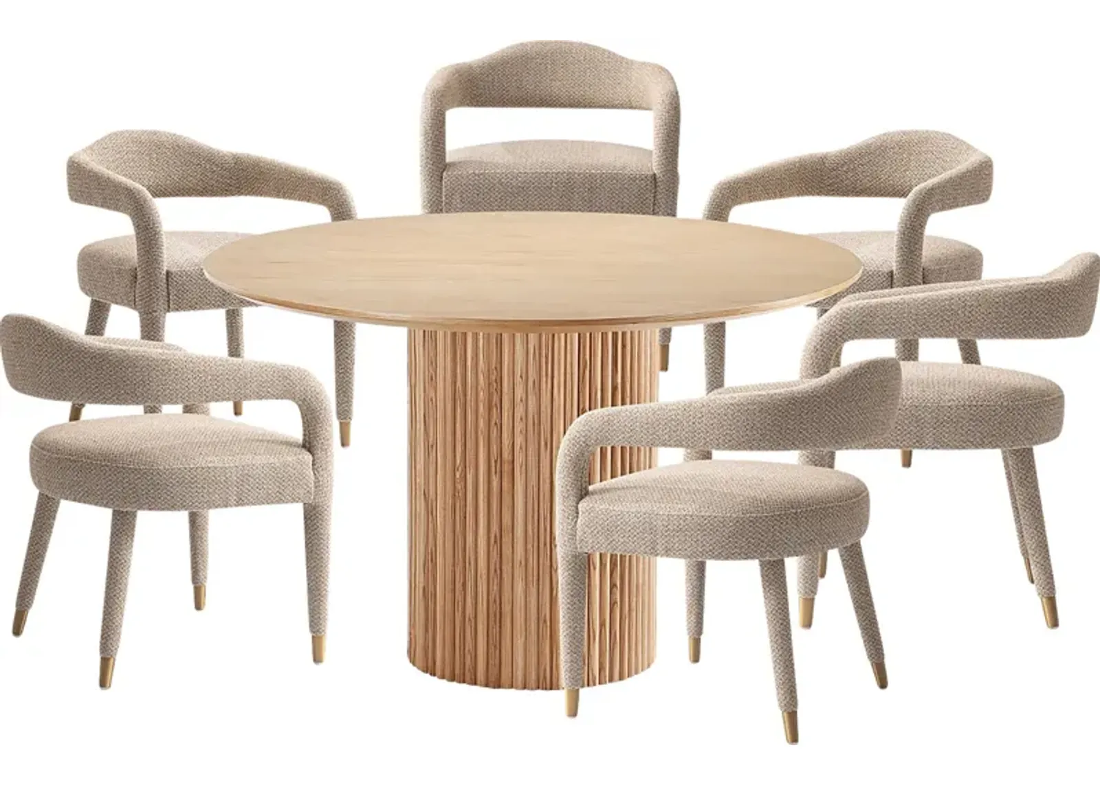 Barbette Natural and Gold 7 Pc Dining Table Set