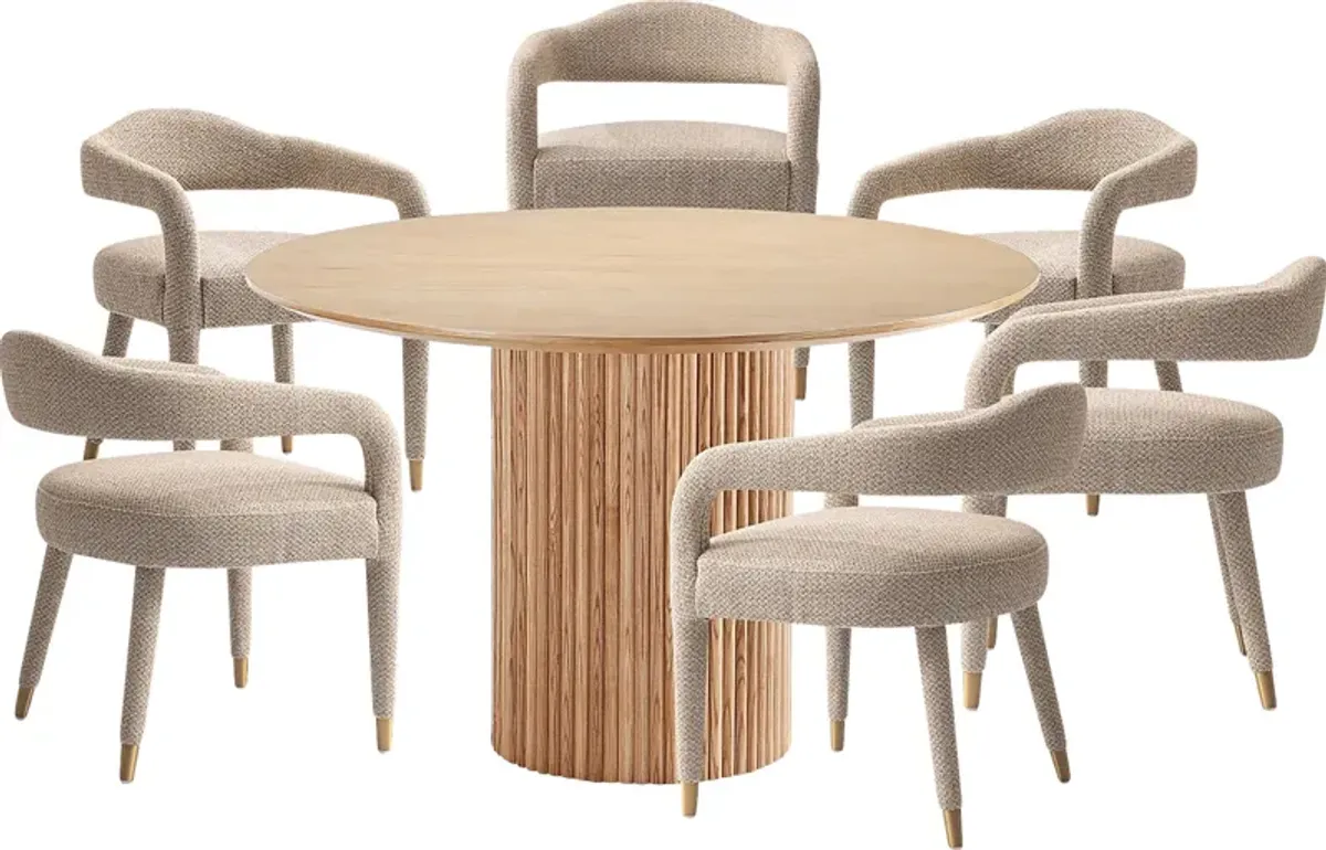 Barbette Natural and Gold 7 Pc Dining Table Set