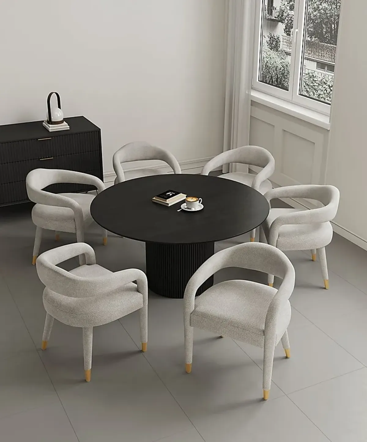 Barbette Black and Silver 7 Pc Dining Table Set