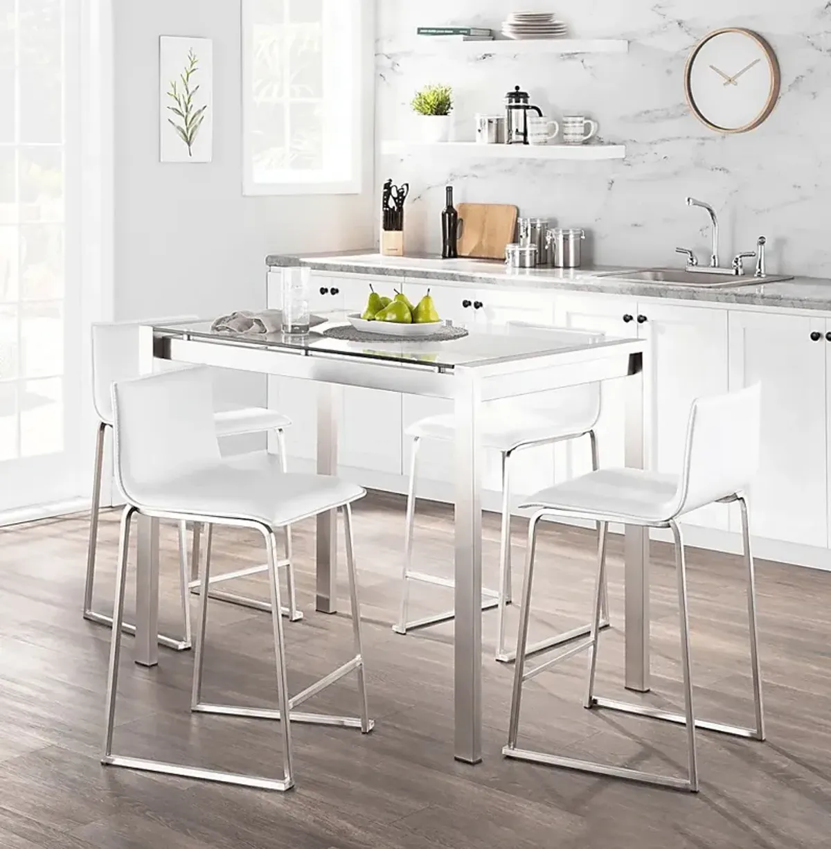 Ventanna I White 5pc Counter Height Dining Set